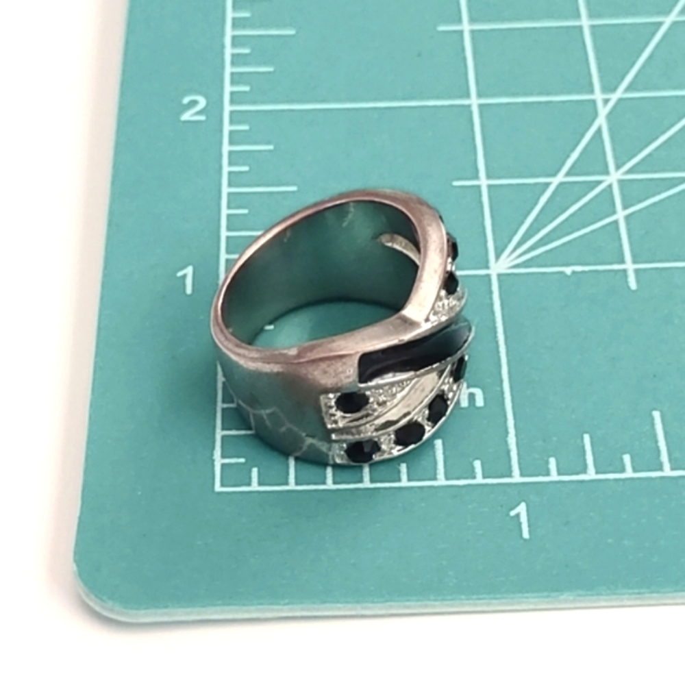 Crossover Cocktail Ring Silver Tone With Black Rh… - image 6